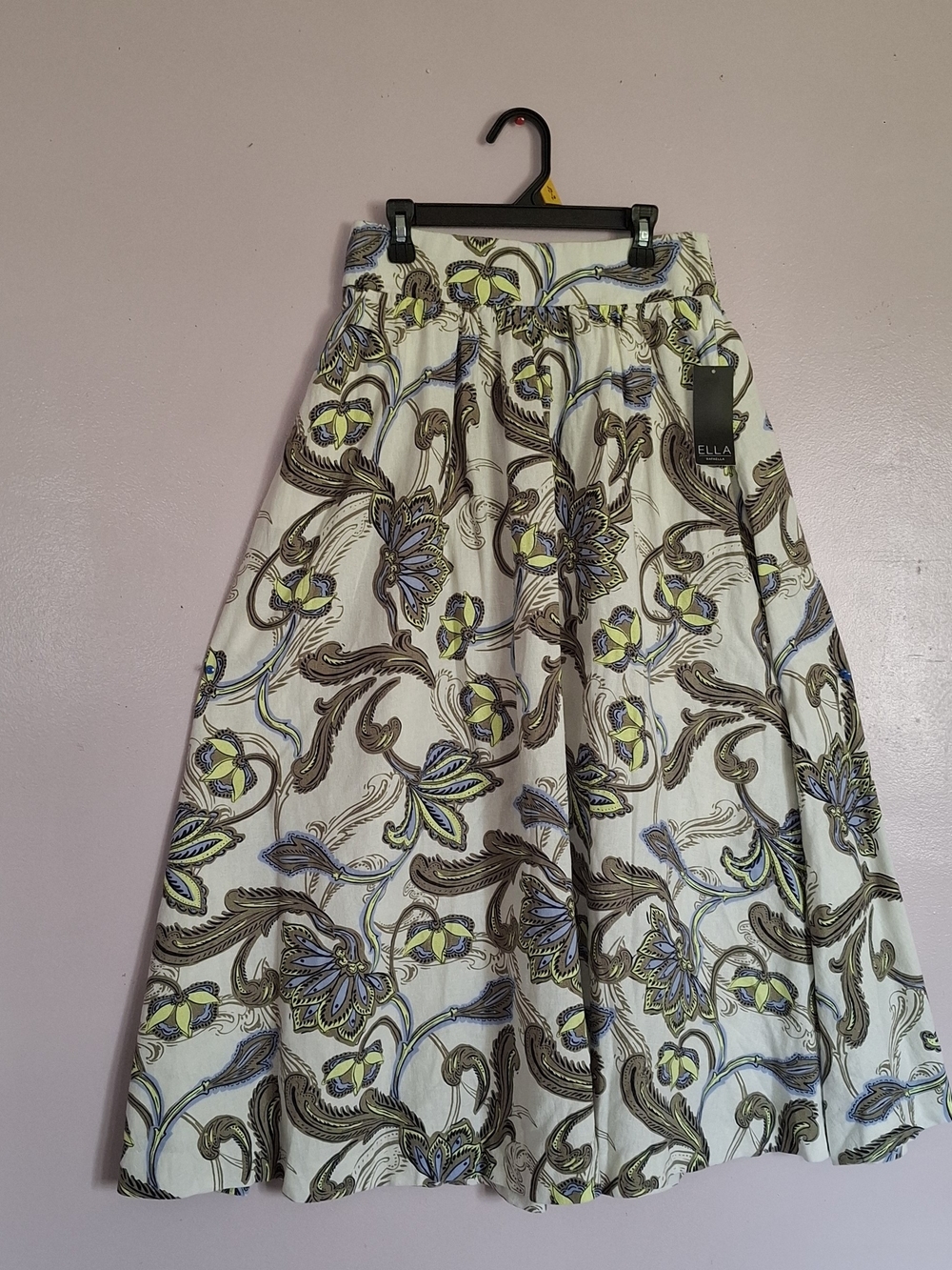 ELLA Cream Floral A-Line Midi Skirt